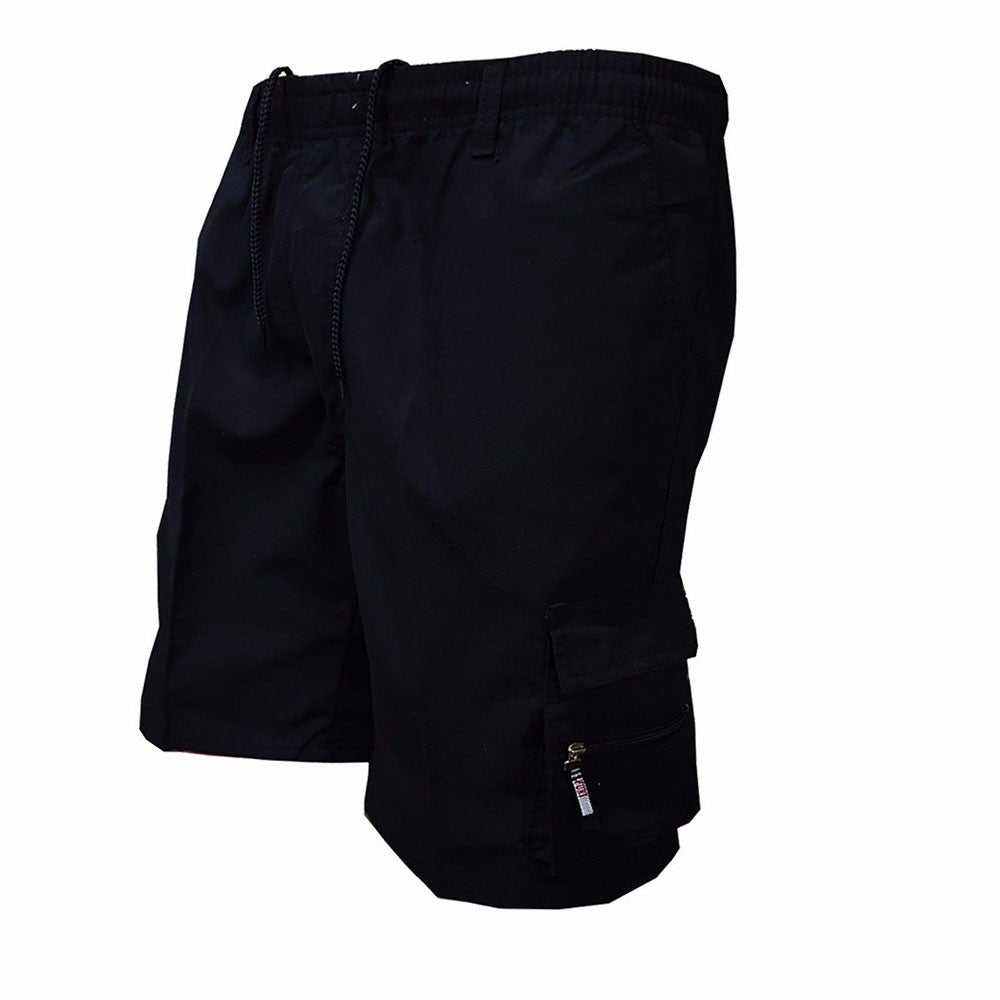 Men Elastic Waist Cargo Shorts Pockets Cotton Combat Work Casual Shorts Pants