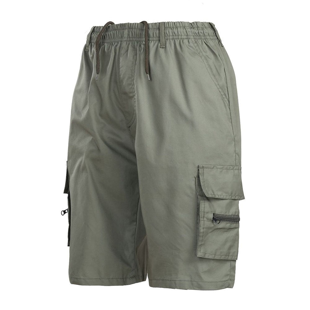 Men Elastic Waist Cargo Shorts Pockets Cotton Combat Work Casual Shorts Pants