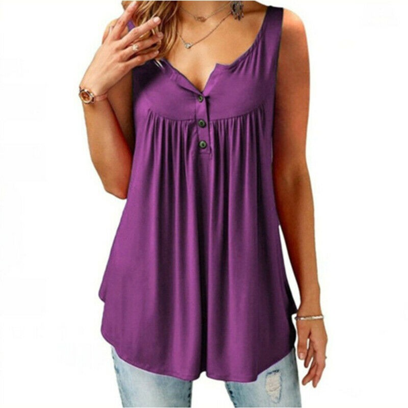 Women Short Sleeve Solid V Neck T-Shirt Blouse Summer Casual Tee Tops Plus Size