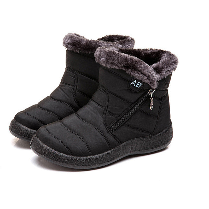 Womens Winter Warm Fur Lining Ankle Boots Ladies Flat Slip On Waterproof Shoes