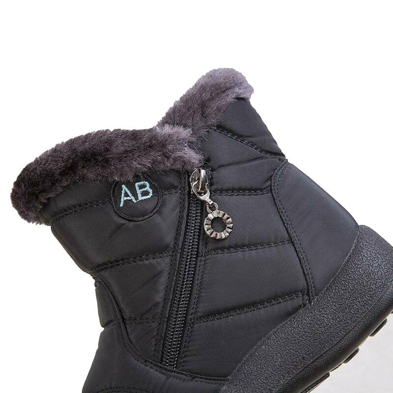 Womens Winter Warm Fur Lining Ankle Boots Ladies Flat Slip On Waterproof Shoes