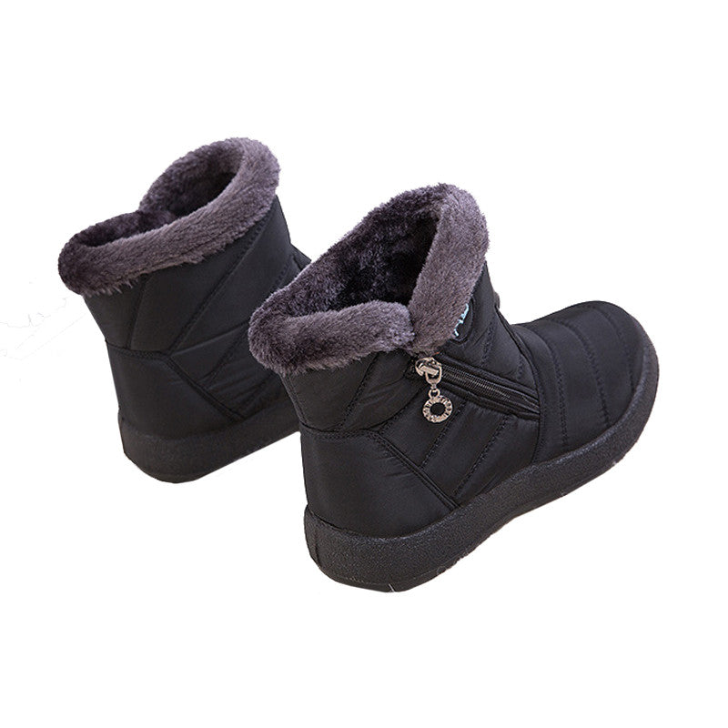 Womens Winter Warm Fur Lining Ankle Boots Ladies Flat Slip On Waterproof Shoes