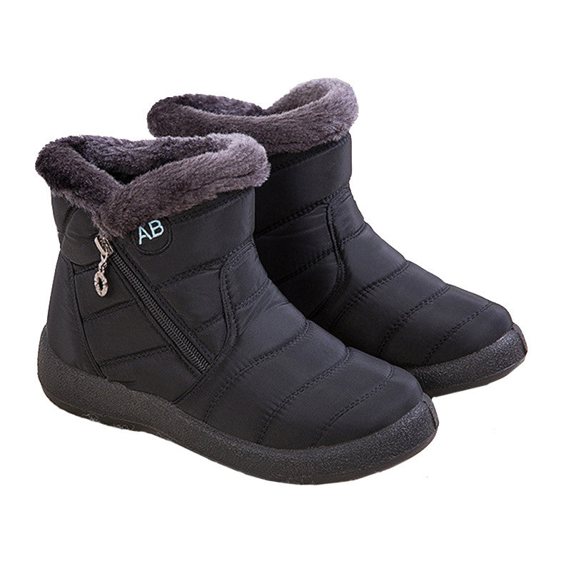 Womens Winter Warm Fur Lining Ankle Boots Ladies Flat Slip On Waterproof Shoes