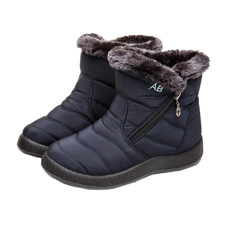 Womens Winter Warm Fur Lining Ankle Boots Ladies Flat Slip On Waterproof Shoes