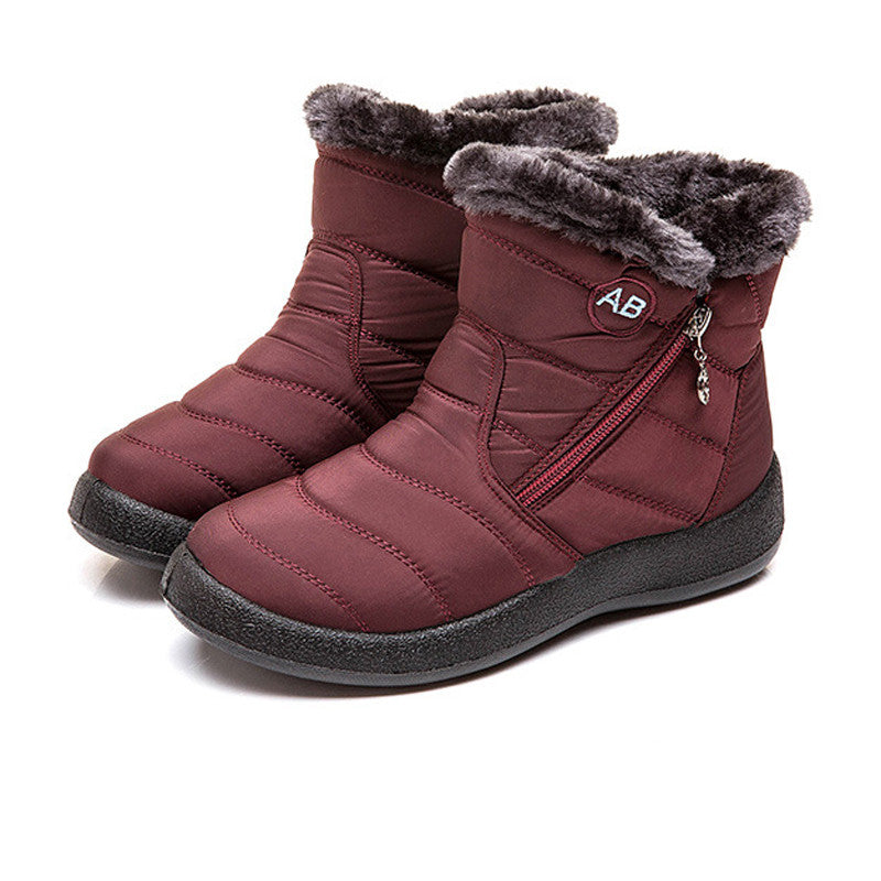 Womens Winter Warm Fur Lining Ankle Boots Ladies Flat Slip On Waterproof Shoes