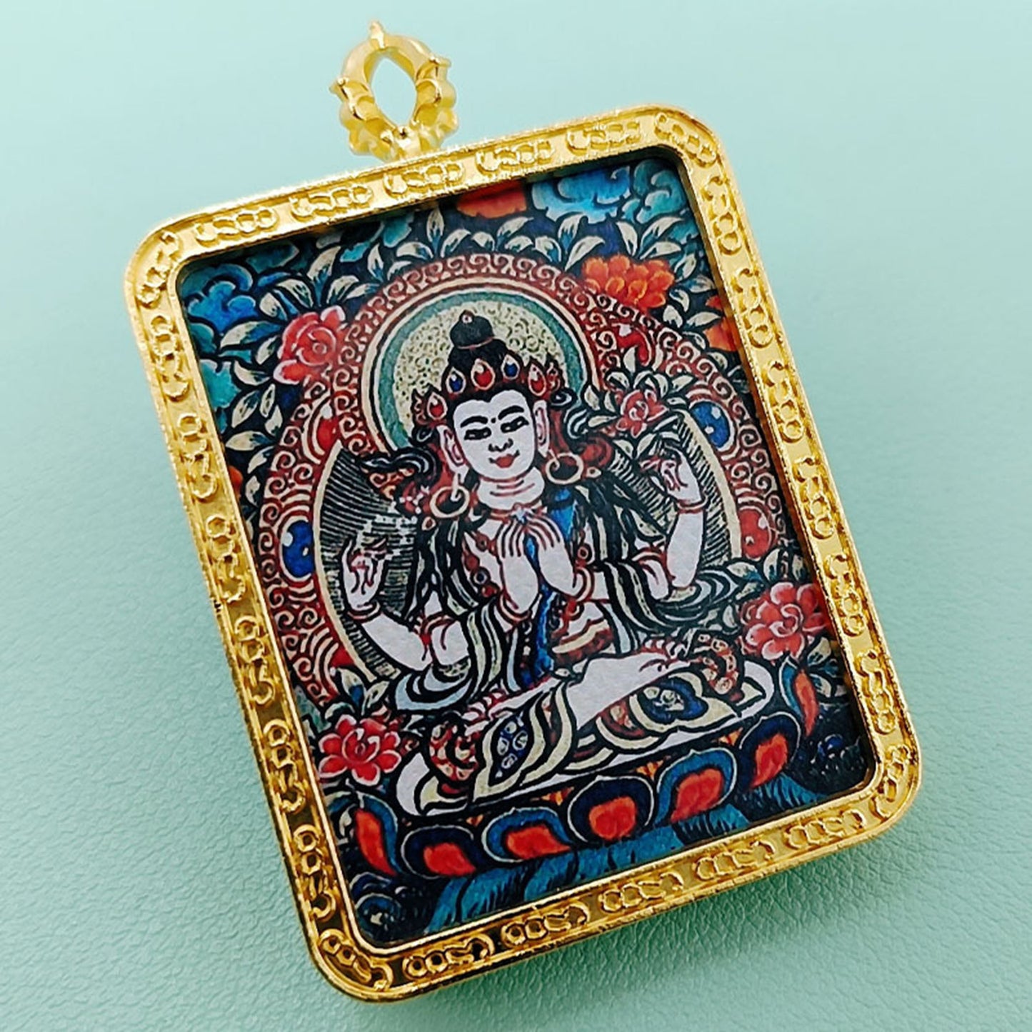 1000 Arm Avalokiteshvara, Compassion Bodhisattva, Thangka Pendant Necklace, Year of the mouse, Jewelery, Handmade, For Health Wealth