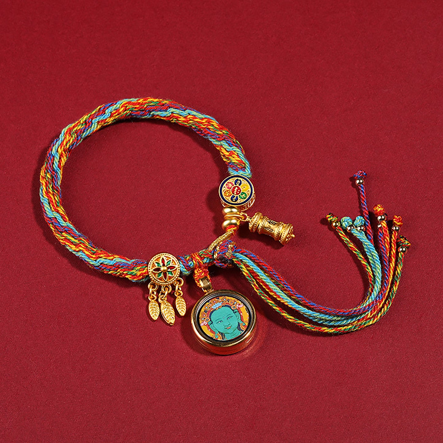 Zakiram Thangka Bracelet, Colorful Rope, God of Wealth, On The Back Lection Scripture and Ritual Rice Amulet Compile A Bracelet, Handmade