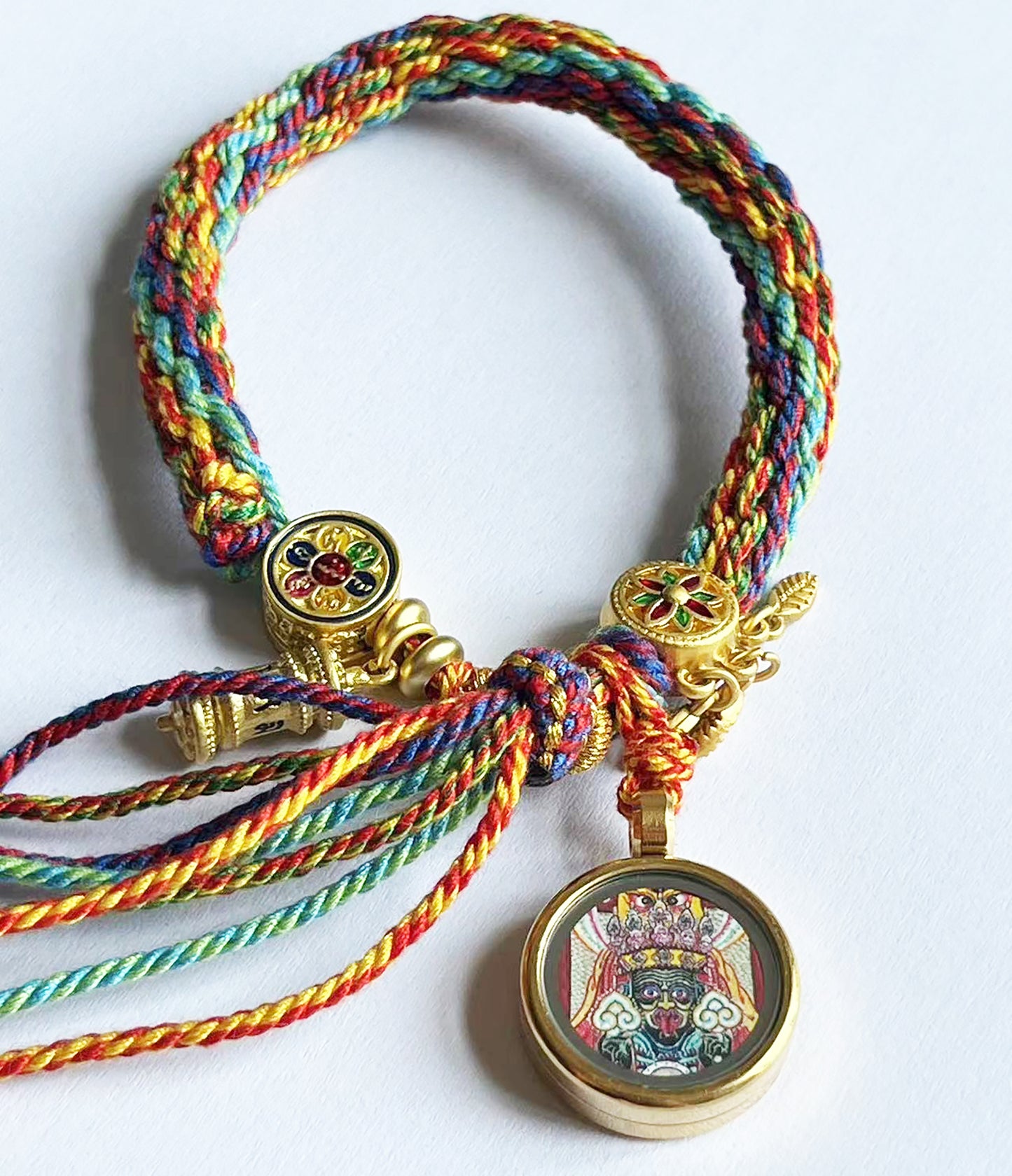 Green Tara Avalokiteshvara Thangka, On The Back Lection Scripture and Ritual Rice Amulet Compile A Bracelet, Handmade