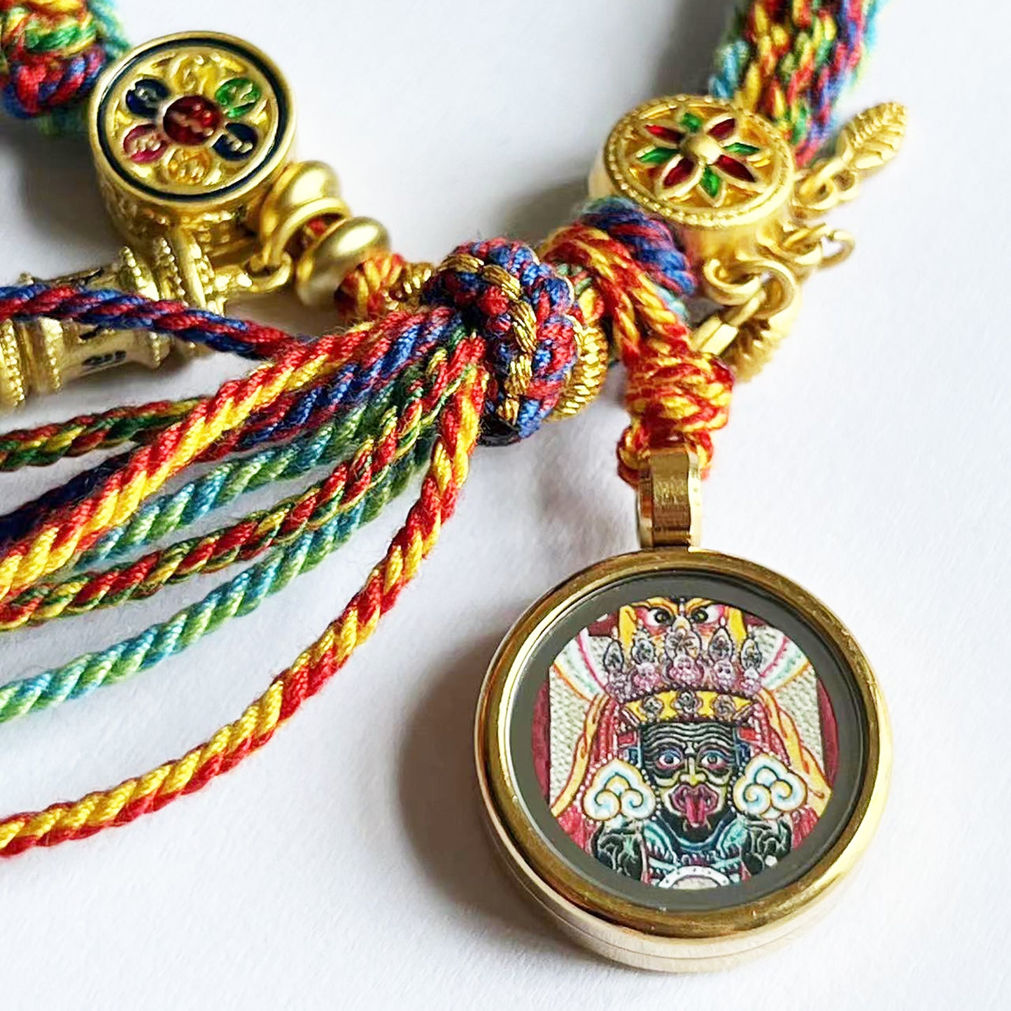 Green Tara Avalokiteshvara Thangka, On The Back Lection Scripture and Ritual Rice Amulet Compile A Bracelet, Handmade