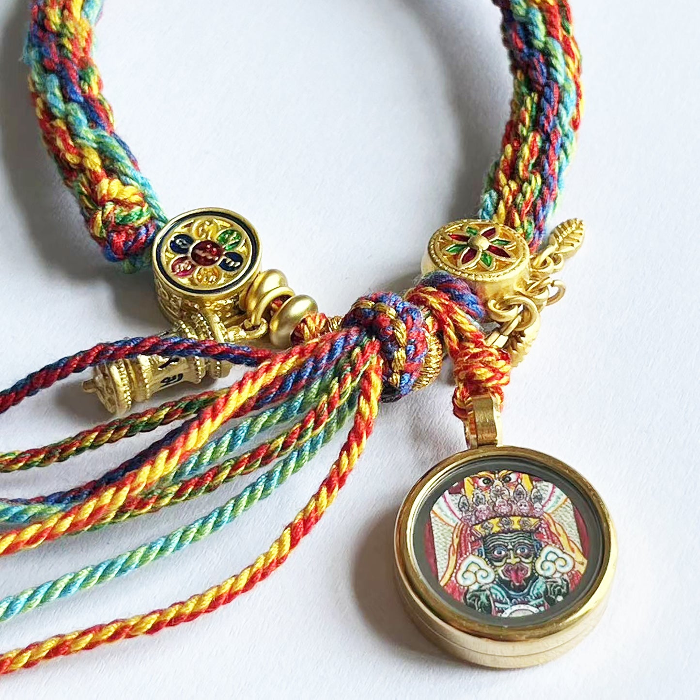 Green Tara Avalokiteshvara Thangka, On The Back Lection Scripture and Ritual Rice Amulet Compile A Bracelet, Handmade