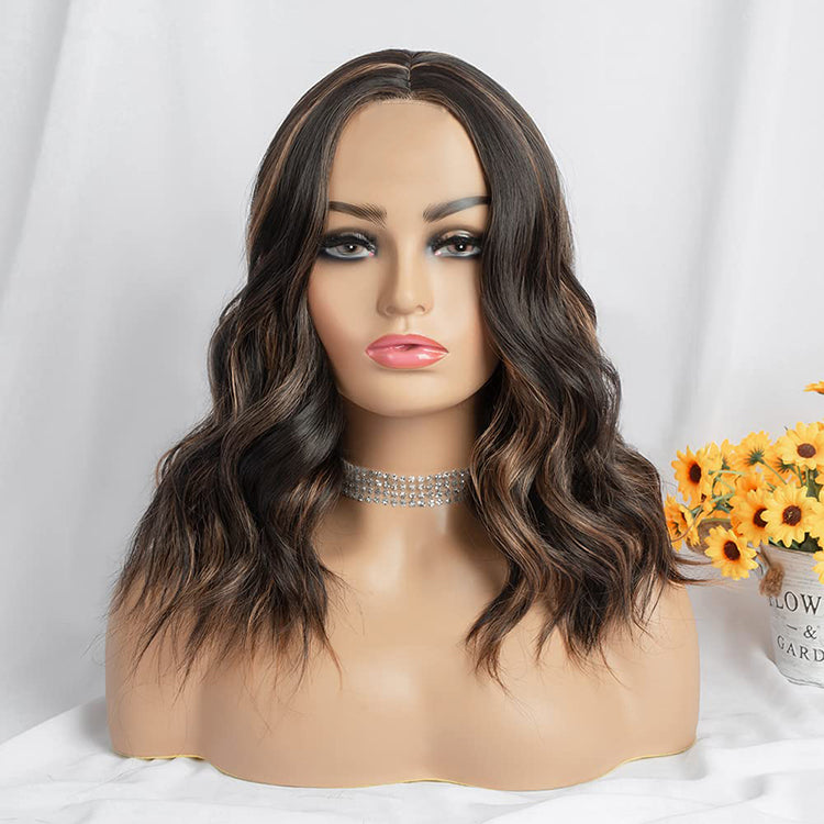 Women's Bob Shoulder Length Wigs Curly Wig Cosplay Party Daily Black with Brown