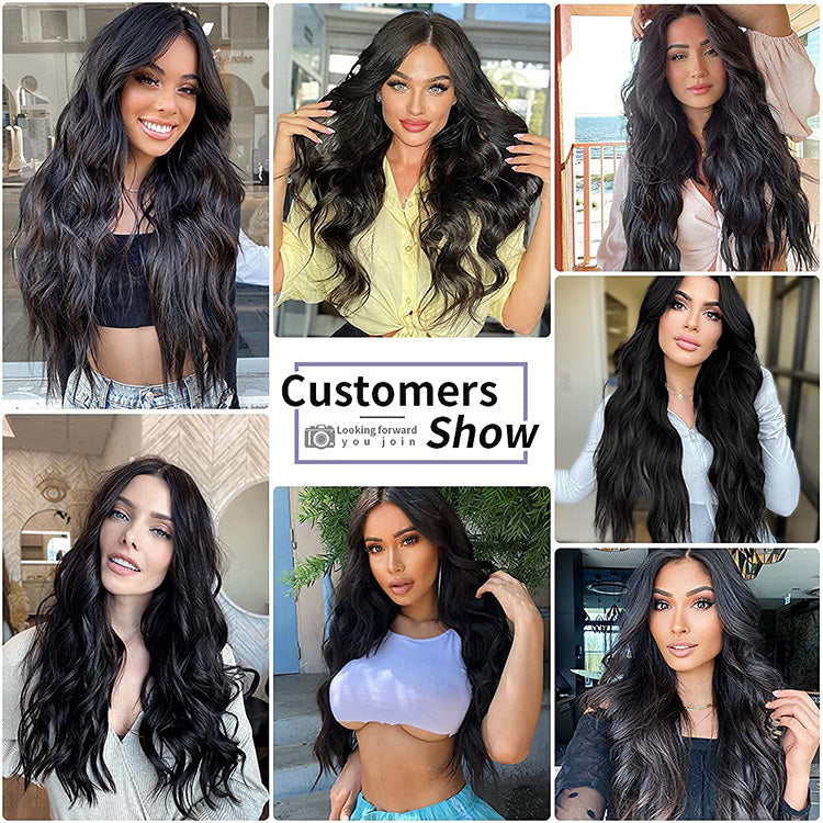 26" Long Brown Wigs for Women Natural Wavy Heat Resistant Fiber Synthetic Wigs