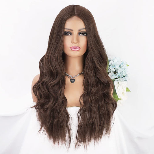 26" Long Brown Wigs for Women Natural Wavy Heat Resistant Fiber Synthetic Wigs