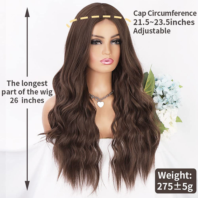 26" Long Brown Wigs for Women Natural Wavy Heat Resistant Fiber Synthetic Wigs