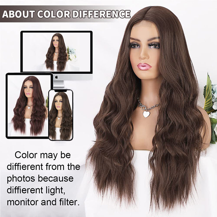 26" Long Brown Wigs for Women Natural Wavy Heat Resistant Fiber Synthetic Wigs