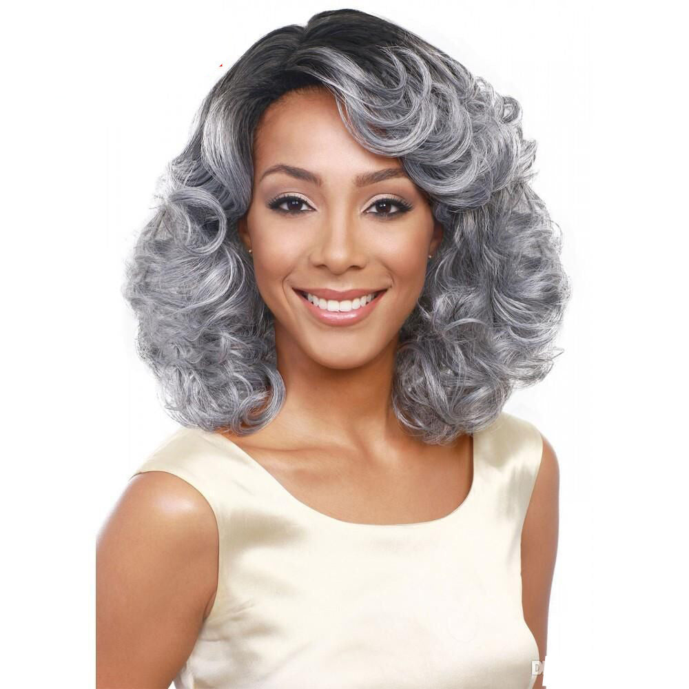 Mixed Gray Women's Bob Synthetic Heat Resistant Curly Wigs Party Cosplay Daily