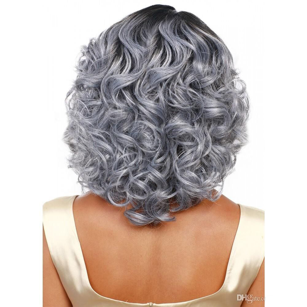 Mixed Gray Women's Bob Synthetic Heat Resistant Curly Wigs Party Cosplay Daily