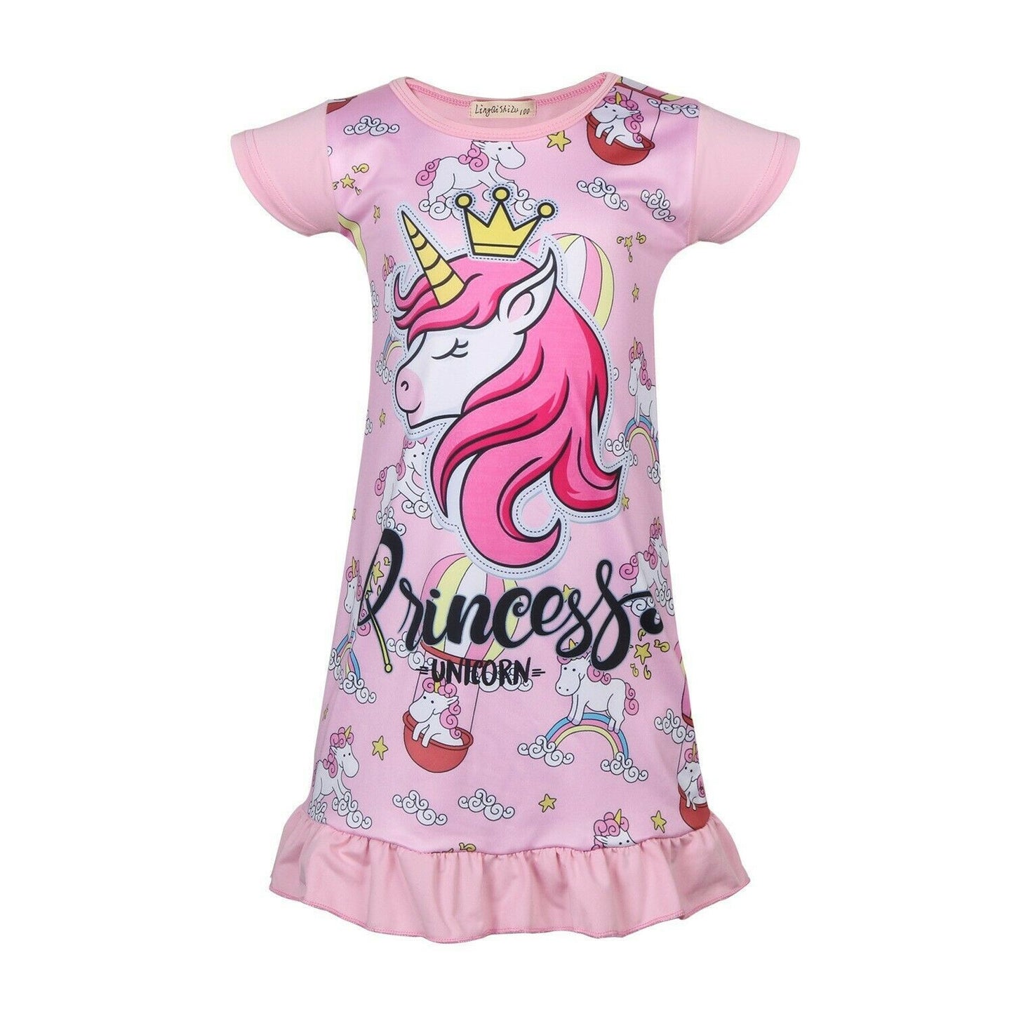 Toddler Girls Rainbow Nightshirt Nightie Princess Dresses Unicorn Printed Party