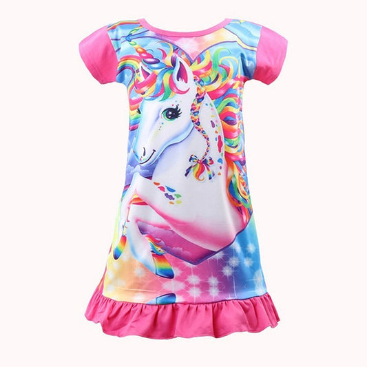 Toddler Girls Rainbow Nightshirt Nightie Princess Dresses Unicorn Printed Party