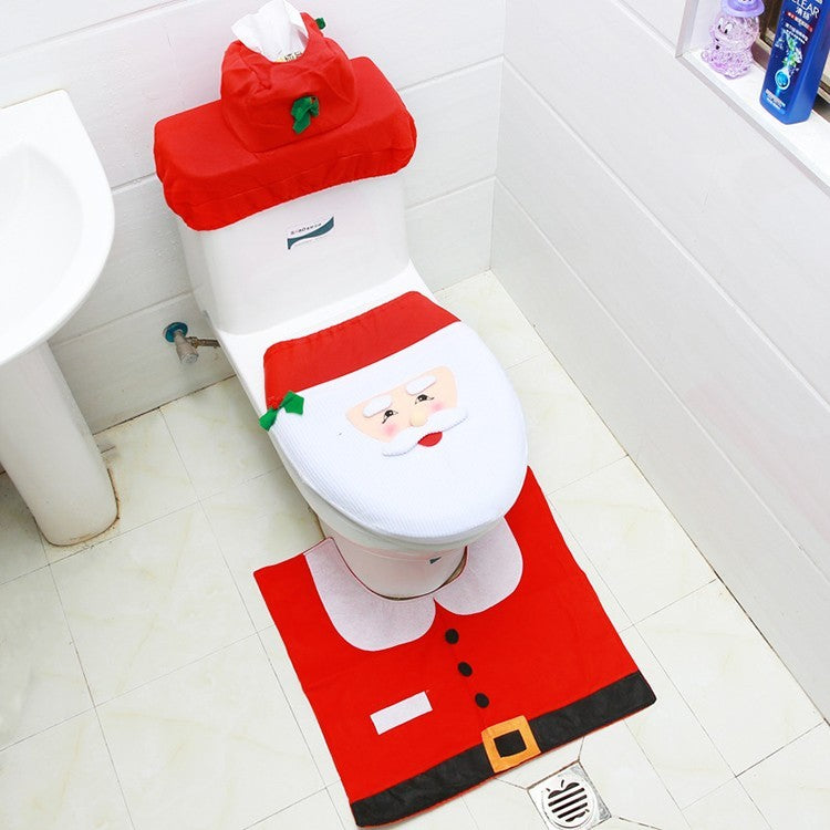 Merry Christmas Toilet Seat & Cover Santa Claus Bathroom Mat Christmas Home Deco