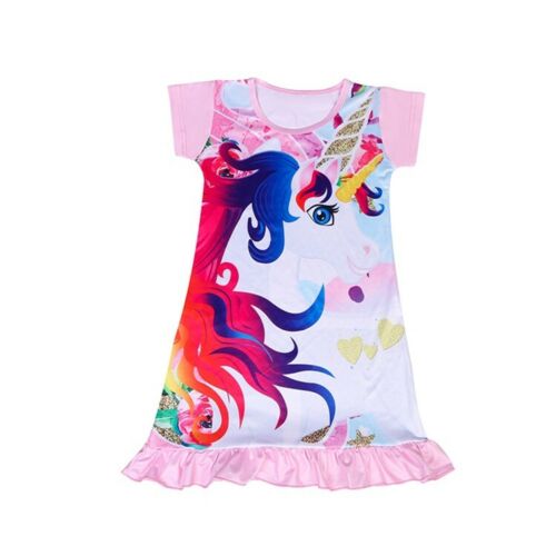 Girls Unicorn Printed Toddler Rainbow Baby Princess Dress Cartoon Nightgown