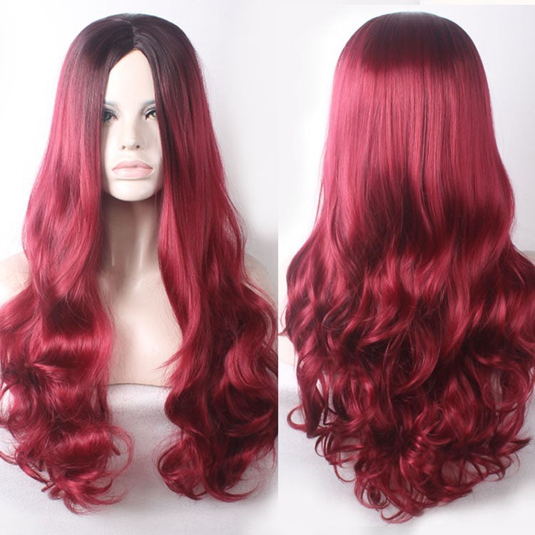 26" Natural Long Wavy Full Synthetic Wigs Heat Resistant Cosplay Ombre Red