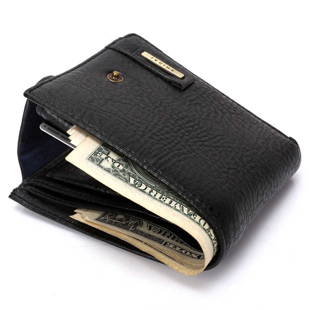 Fashion Men's Leather Bifold ID Card Holder Wallet Purse with Flap Coin Pocket