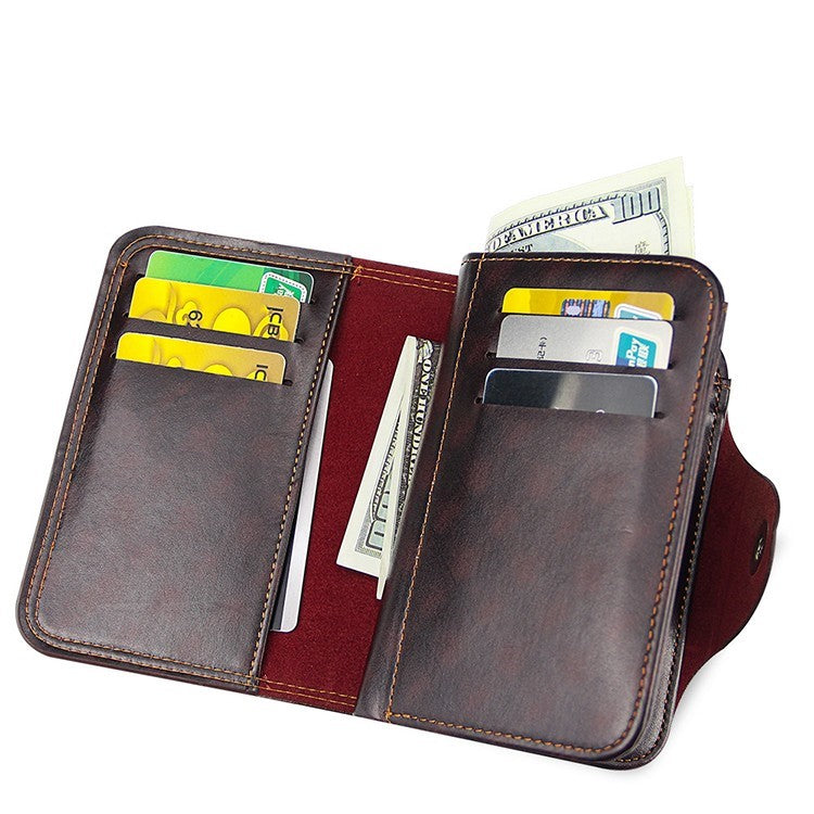 Men's Retro Leather Vertical Section ID Credit Card Holder Wallet with Hasp