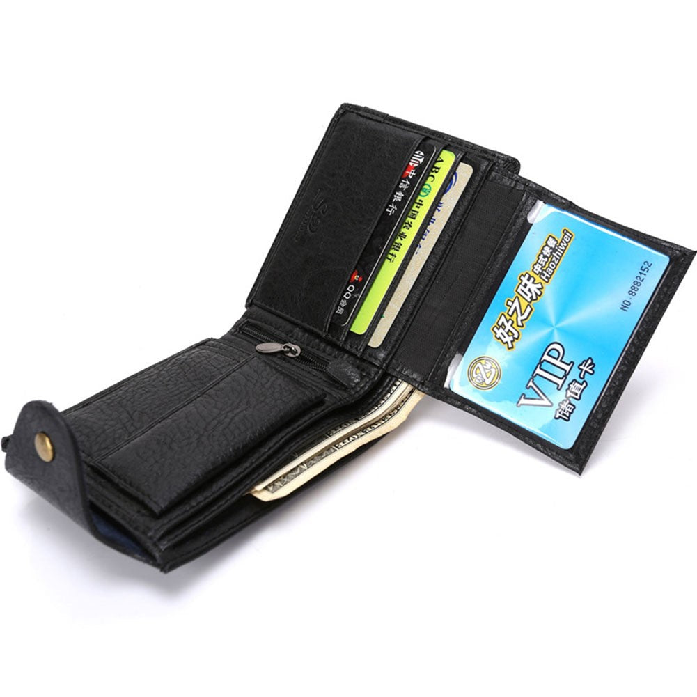 Fashion Men's Leather Bifold ID Card Holder Wallet Purse with Flap Coin Pocket