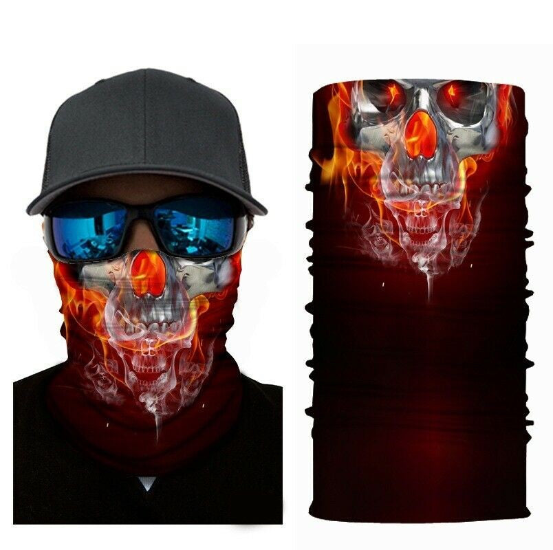 9pcs Skulls Sun Shield Mask Neck Gaiter BlacHeadband Bandana Du Rag Fishing Cap