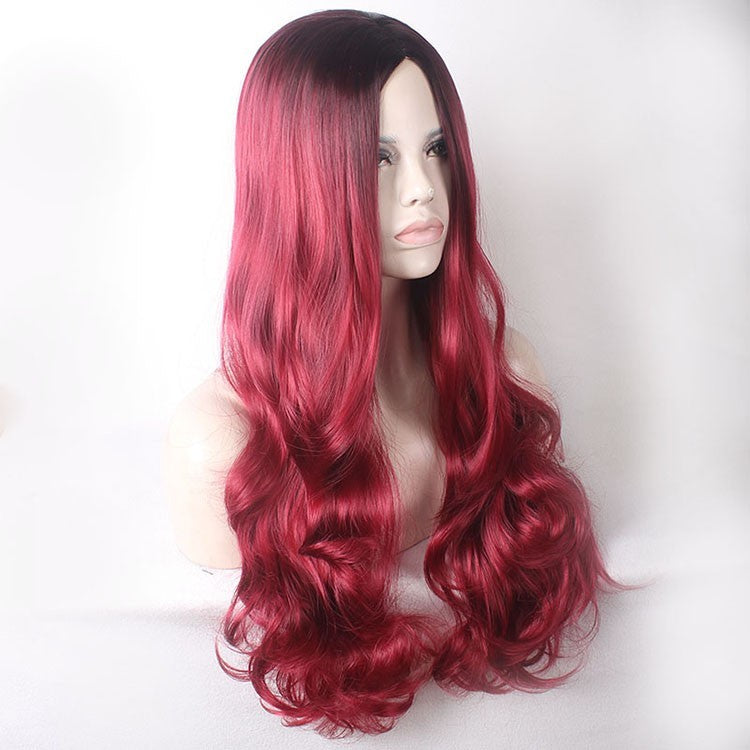 26" Natural Long Wavy Full Synthetic Wigs Heat Resistant Cosplay Ombre Red