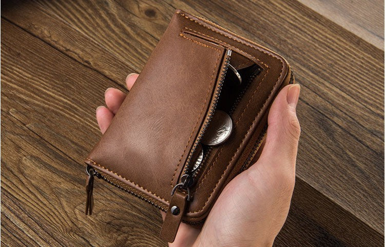 Men's Leather Bifold Credit ID Card Holder Wallet with Zipper Coin Pocket Purse