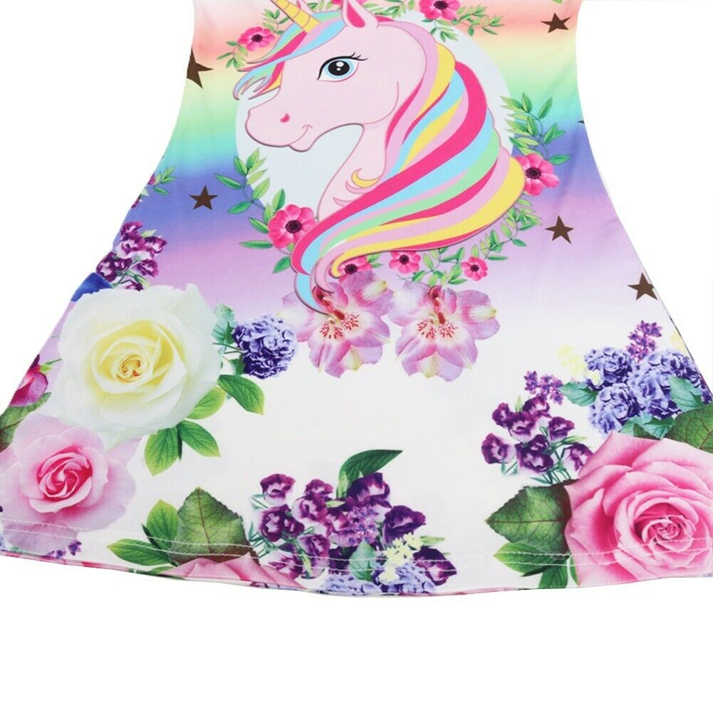 Girls Unicorn Printed Nightshirt Toddler Flower Night Dresses One-piece Pajamas