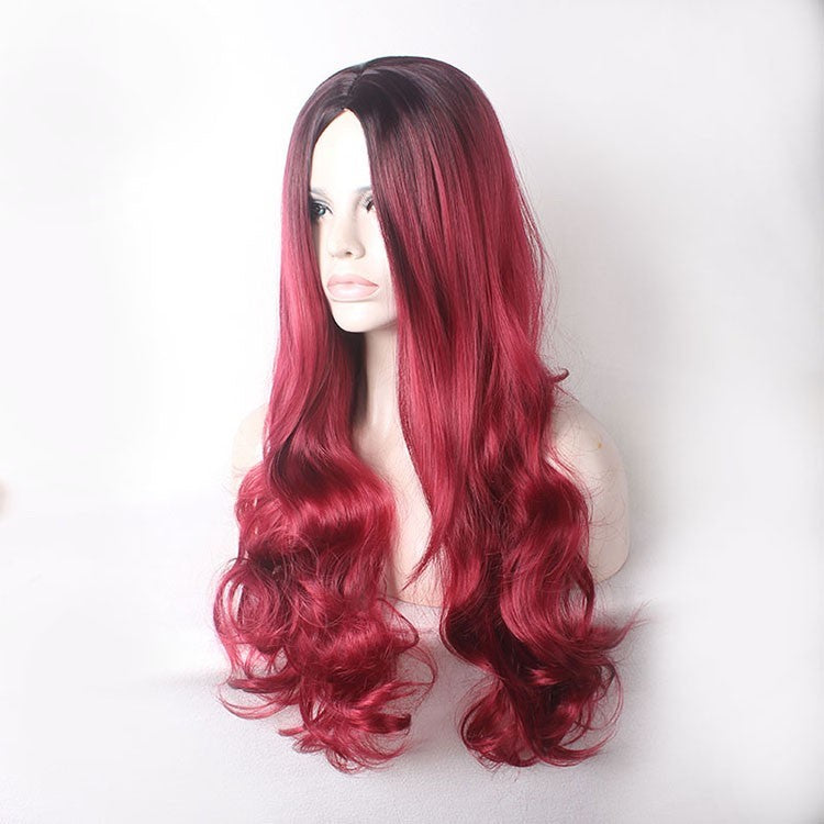 26" Natural Long Wavy Full Synthetic Wigs Heat Resistant Cosplay Ombre Red