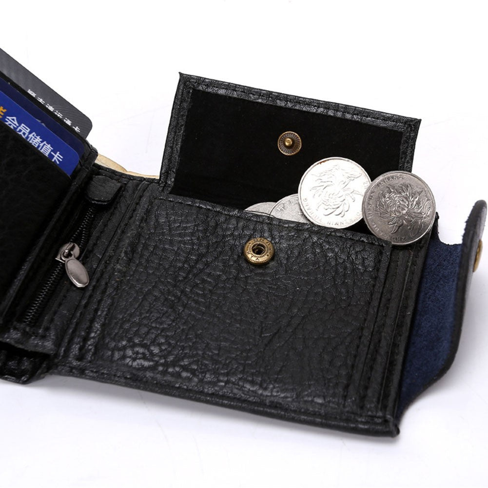 Fashion Men's Leather Bifold ID Card Holder Wallet Purse with Flap Coin Pocket