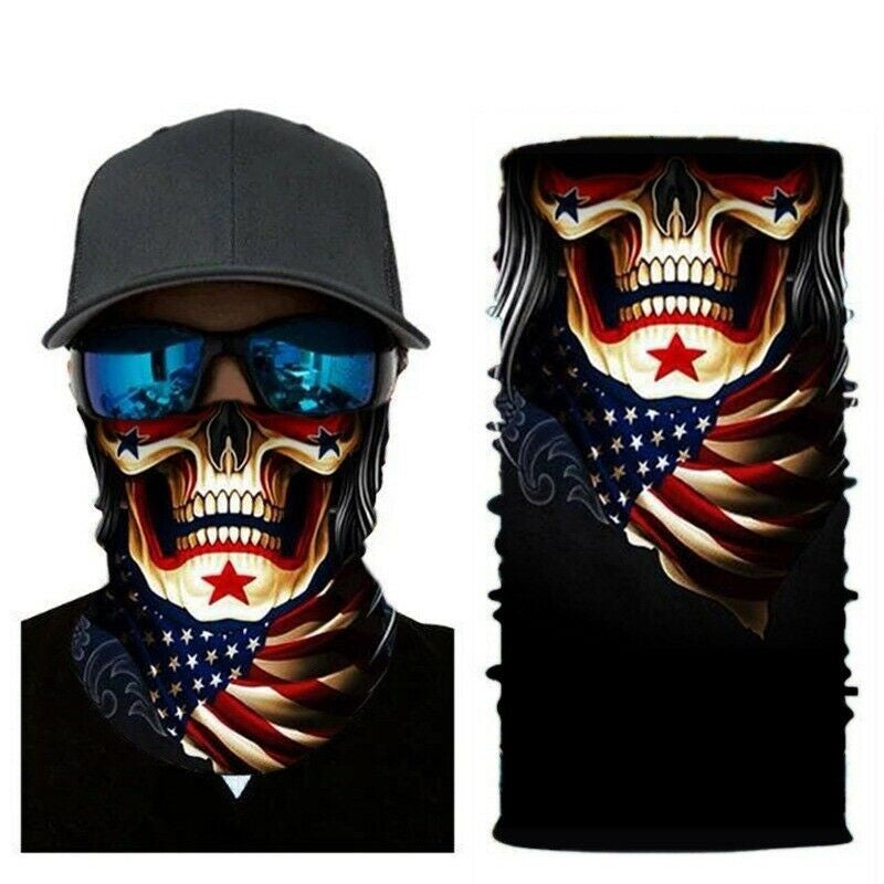 9pcs Skulls Sun Shield Mask Neck Gaiter BlacHeadband Bandana Du Rag Fishing Cap